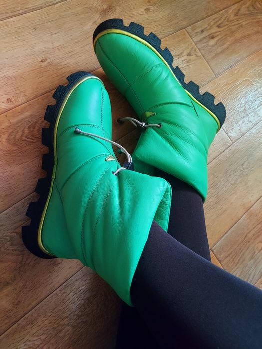 Кожа 100% зеленые  угги, дутики. Дорогой бренд Gizzelli1. 36/37, 37/38