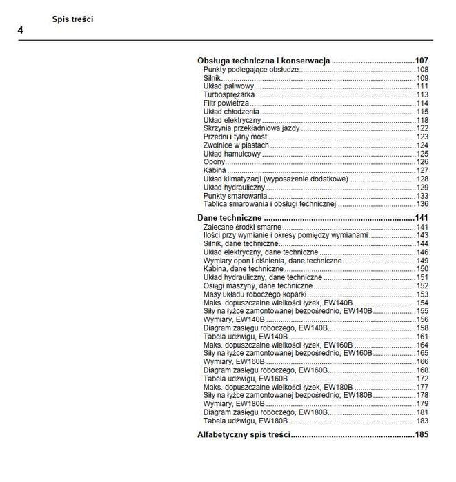 Volvo EW 140/160/180 B DTR Instrukcja obsługi PL