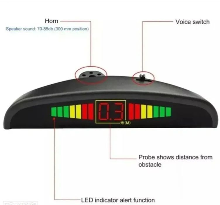 Sensores de Estacionamento Universal + Display LED - Cinzento Prata