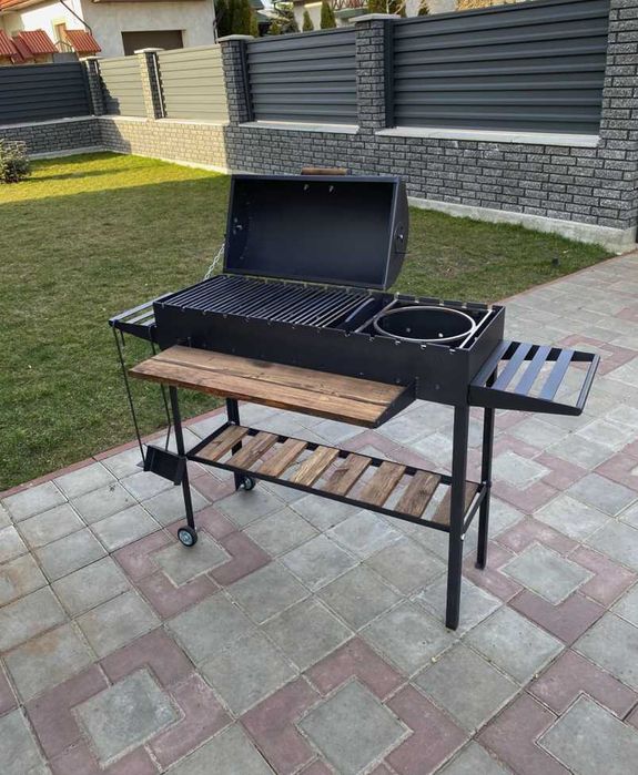 Мангал з кришкою для барбекю метал 5 мм на 13 шампурів на колесах