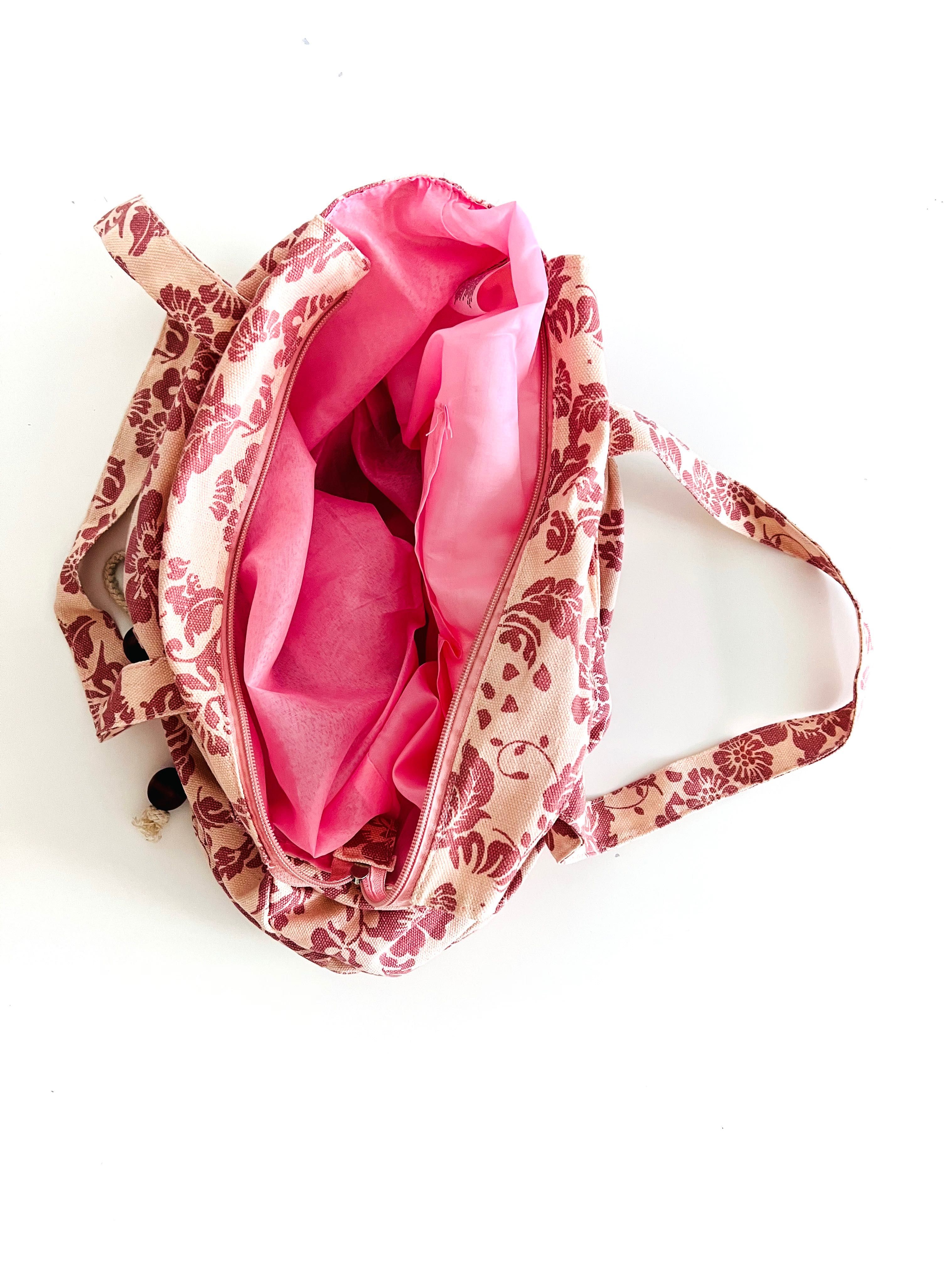 Nowa damska torba worek różową lniana
