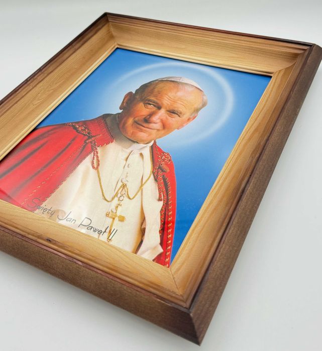 Obraz Święty Jan Paweł II W Drewnianej Ramie Z Szybą