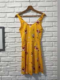 Nowa żółta rozkloszowana sukienka w kwiaty H&M