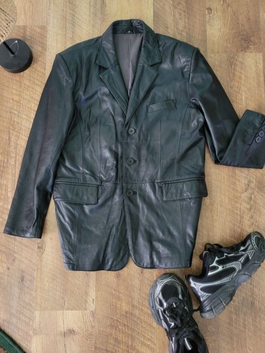 Вінтажний трендовий шкіряний піджак унісекс zara пиджак плащ куртка