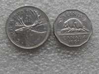 2 monety CANADA zwierzęta 5 c 1961 r. + 25 c 1974 rok.