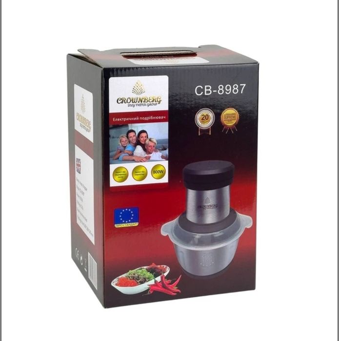 Подрібнювач кухонний Crownberg СВ-8987 2л Метал Блендер для дому із ча