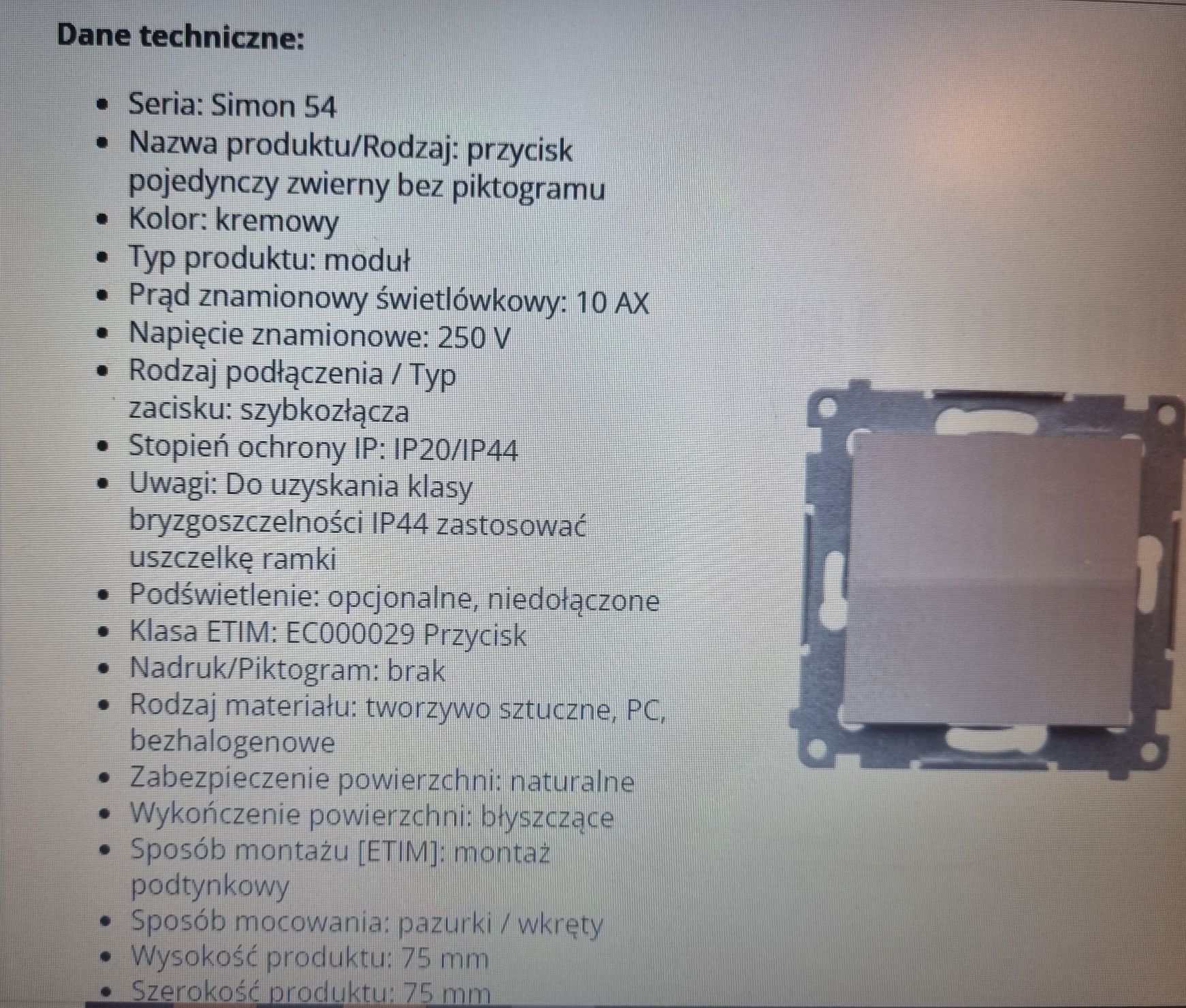 SIMONE przycisk pojedynczy zwierny kremowy DP1.01/41