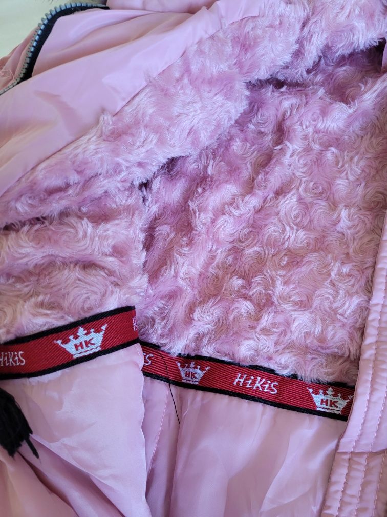 Różowa przedłużana kurtka zimowa pikowana płaszczyk futerko ciepła