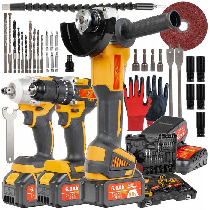 Zestaw 3 w 1 - wiertarka - klucz udar - szlifierka kątowa - GWARANCJA