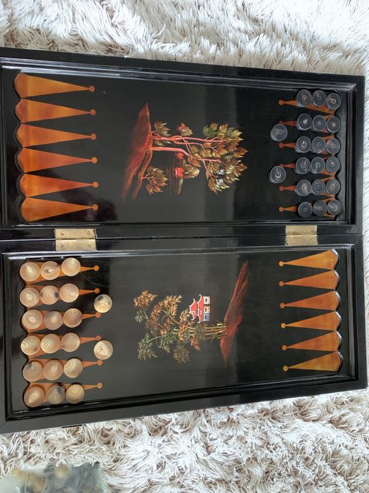 Антикварные шахматы, шашки, нарды. 1970-е. Слоновья, буйвола кость.