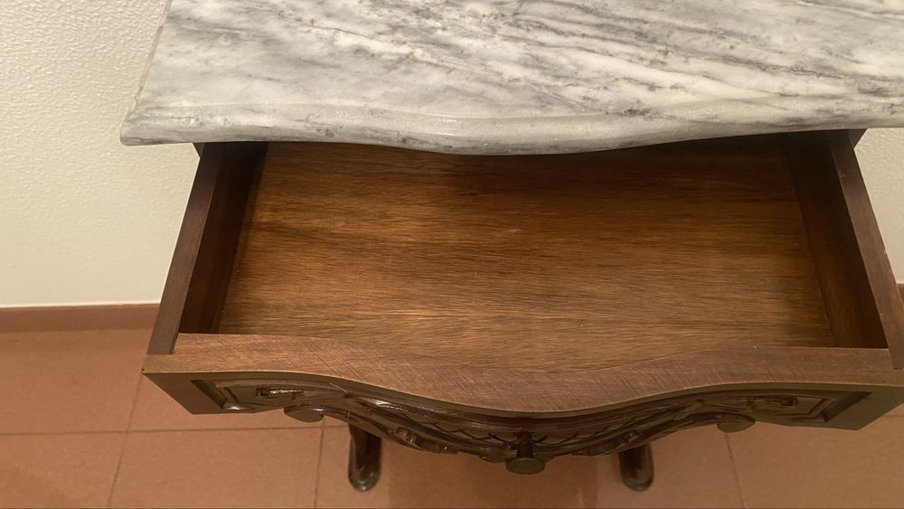 Consola pequena c/ tampo de marmore e gaveta