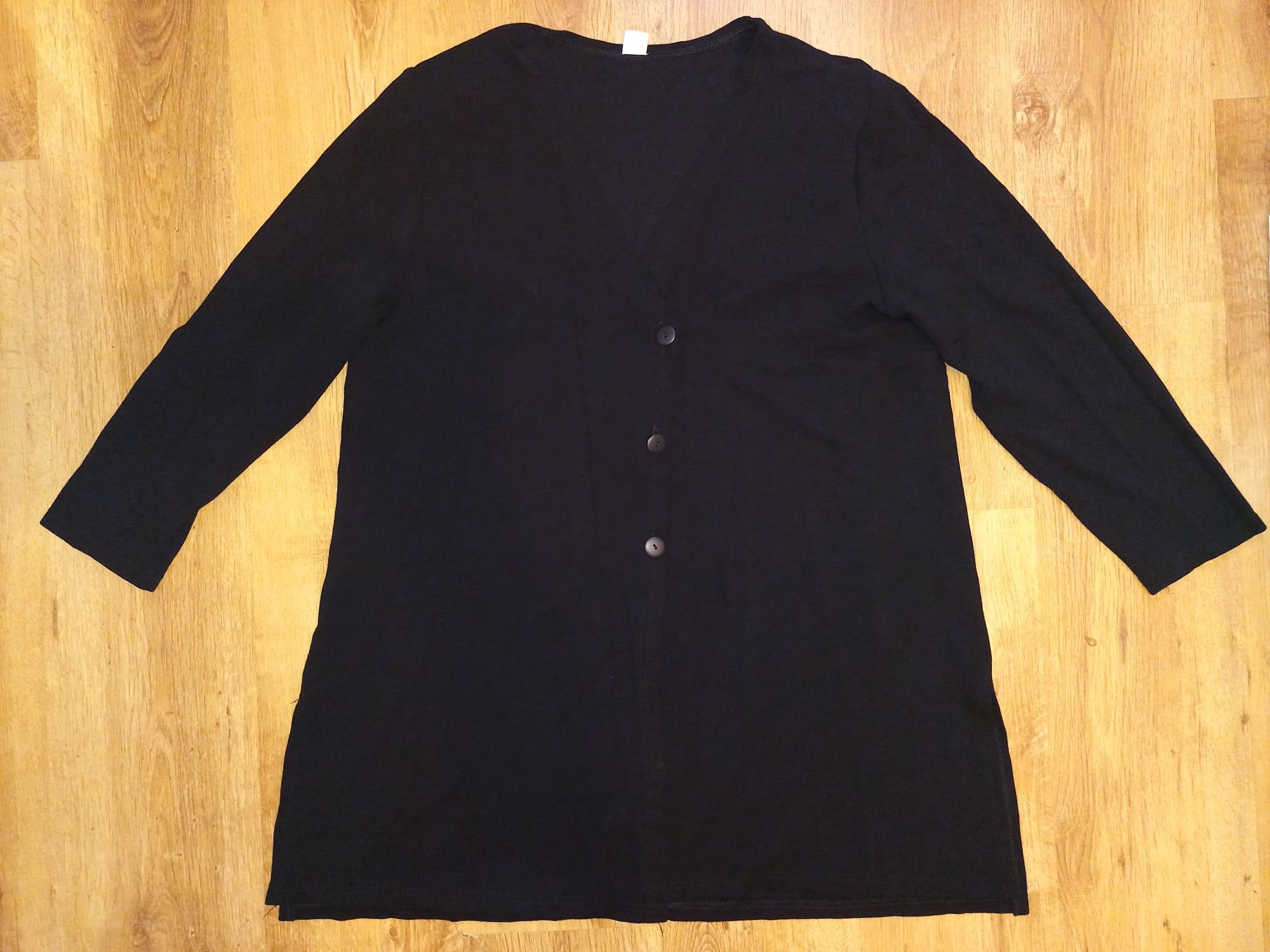 Czarny długi sweter damski na guziki | r. 48 (4XL)
