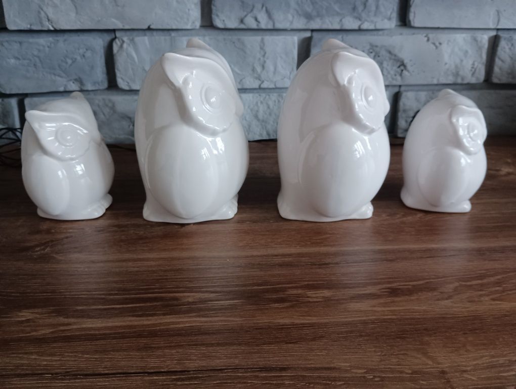 4x sowa ceramiczna: 2 duże 14.5cm , 2 małe 10cm