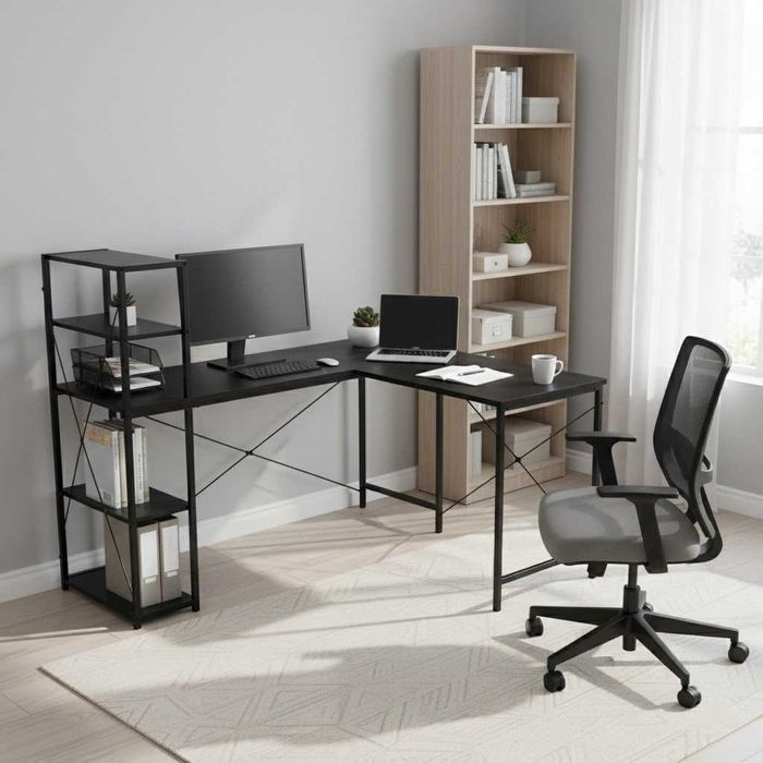 NOWE Biurko Narożne Gamingowe Czarne Duże Komputerowe Do Biura Szkolne