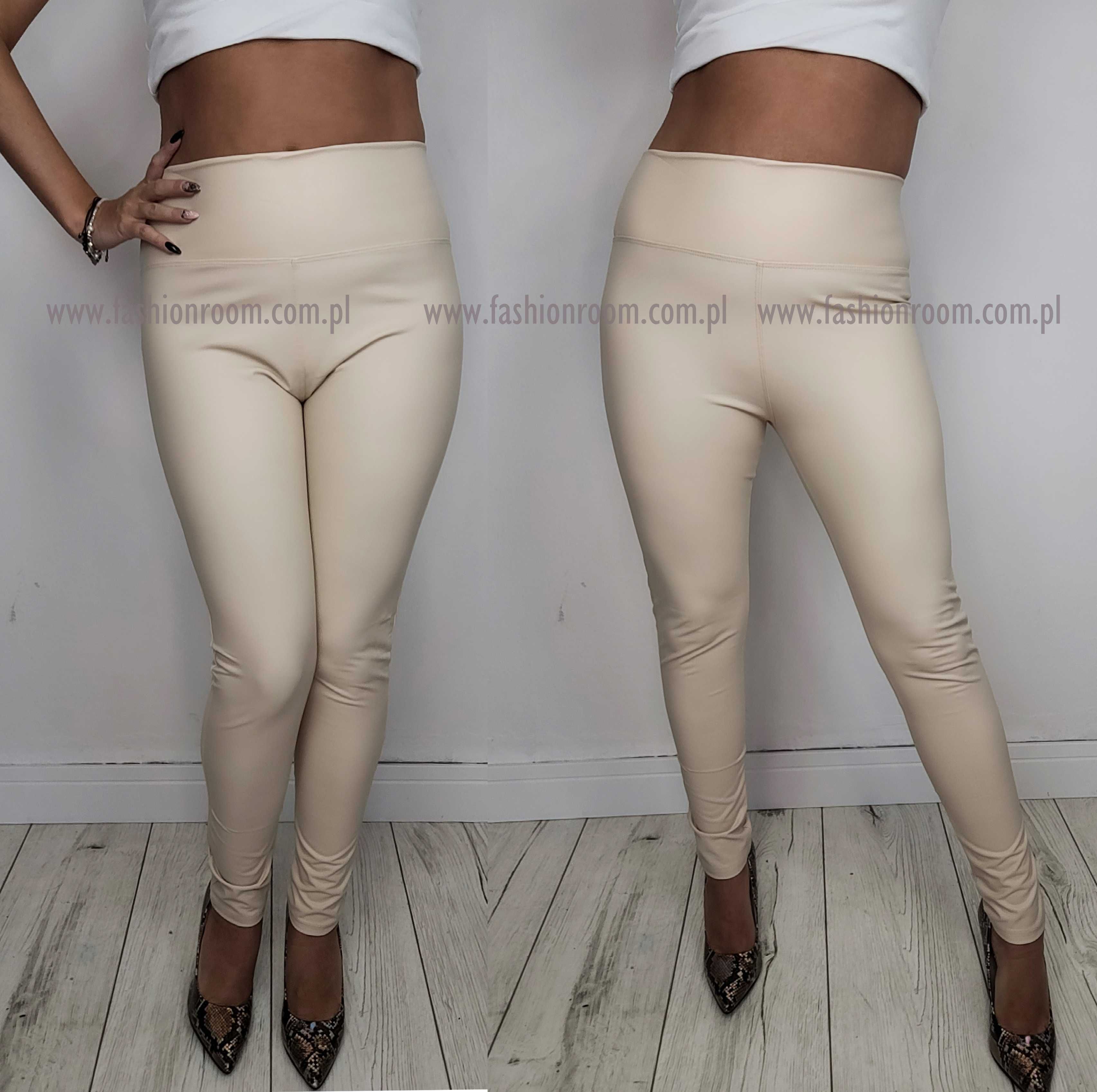 S-XL Spodnie legginsy  EKO SKÓRA skóra ekologiczna nude BEŻ  tu M/L