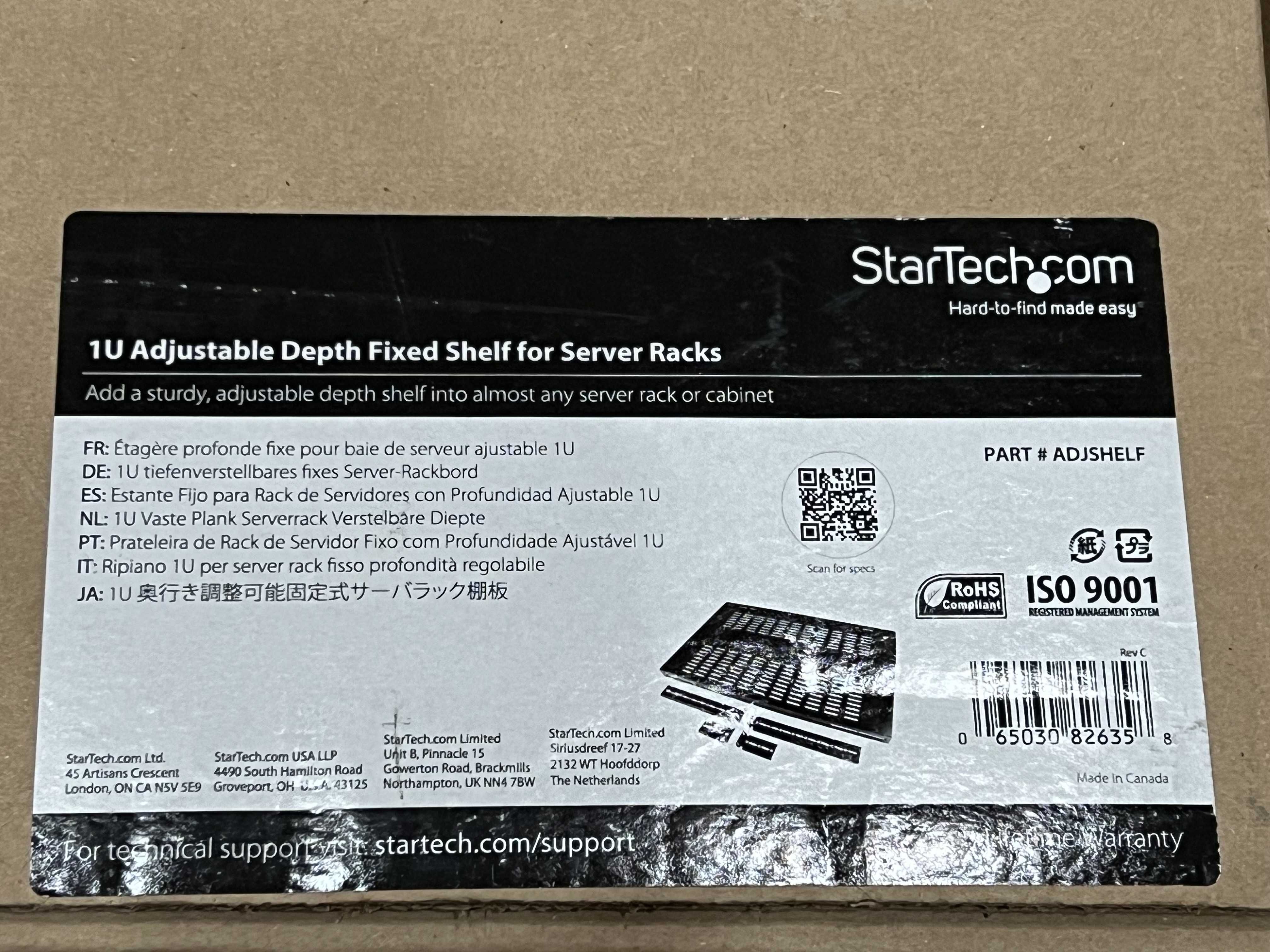 Startech Acessório Rack Prateleira Ajustável 1U - ADJSHELF