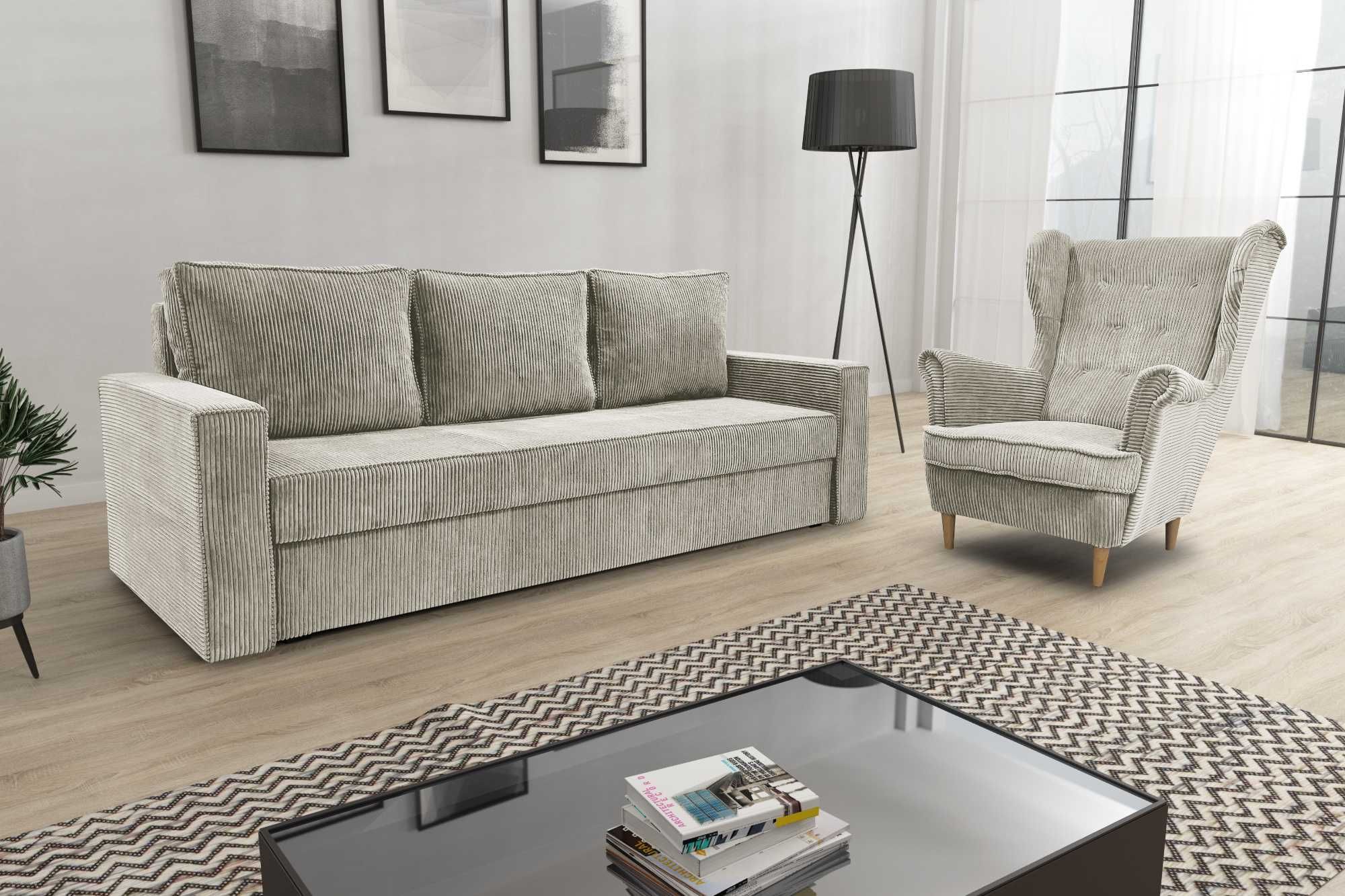 Zestaw komplet wypoczynkowy kanapa Sofia + fotel Uszak. Wersalka, sofa