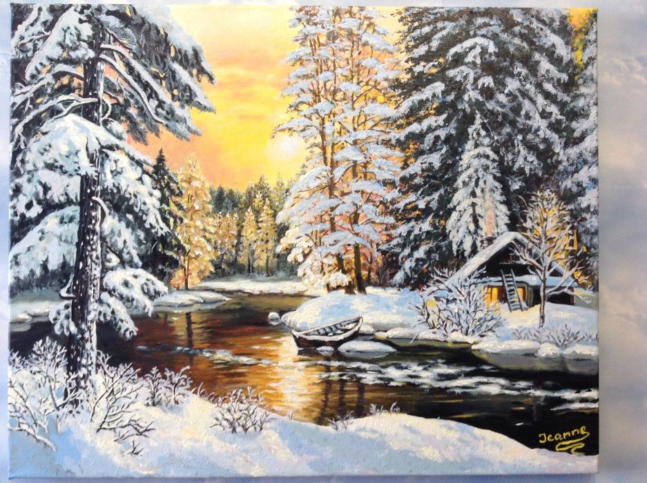 Картина "В зимнем лесу" акриловыми красками