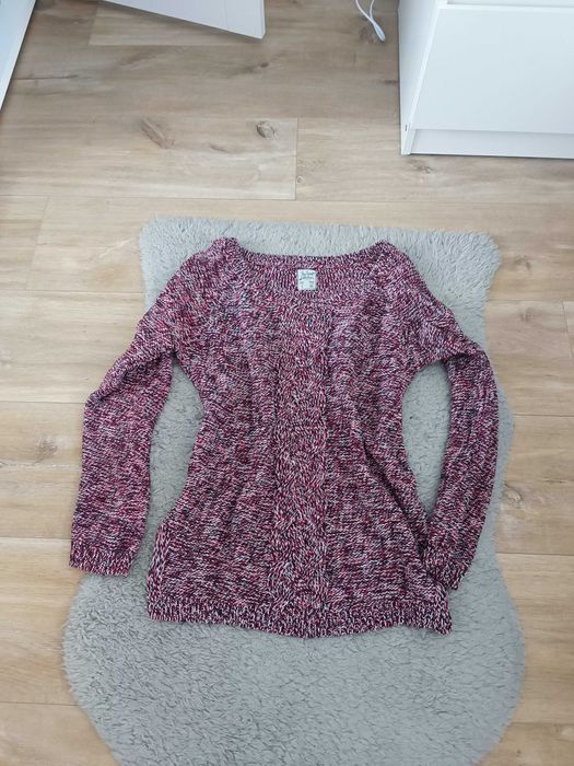 Sweter damski kolorowy różowo-biało-granatowy r S ciepły pull & bear