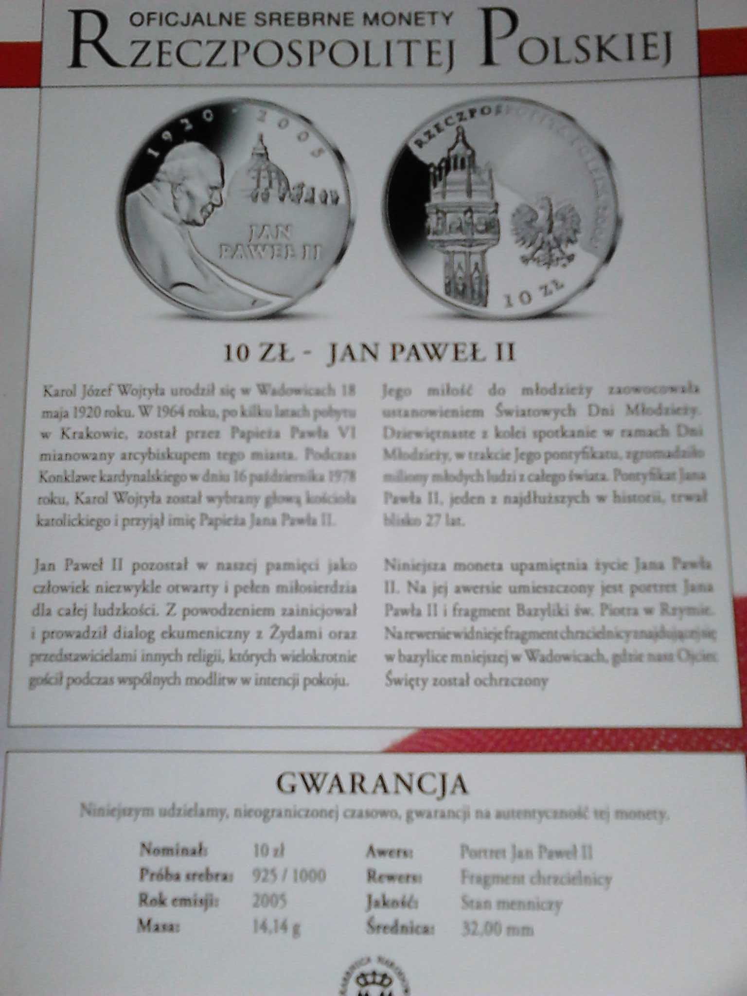 moneta srebrna Jan Paweł II