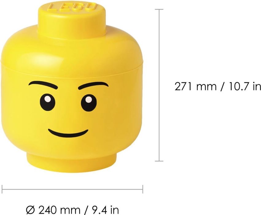 Duży orginalny pojemnik w kształcie głowy LEGO z pokrywą