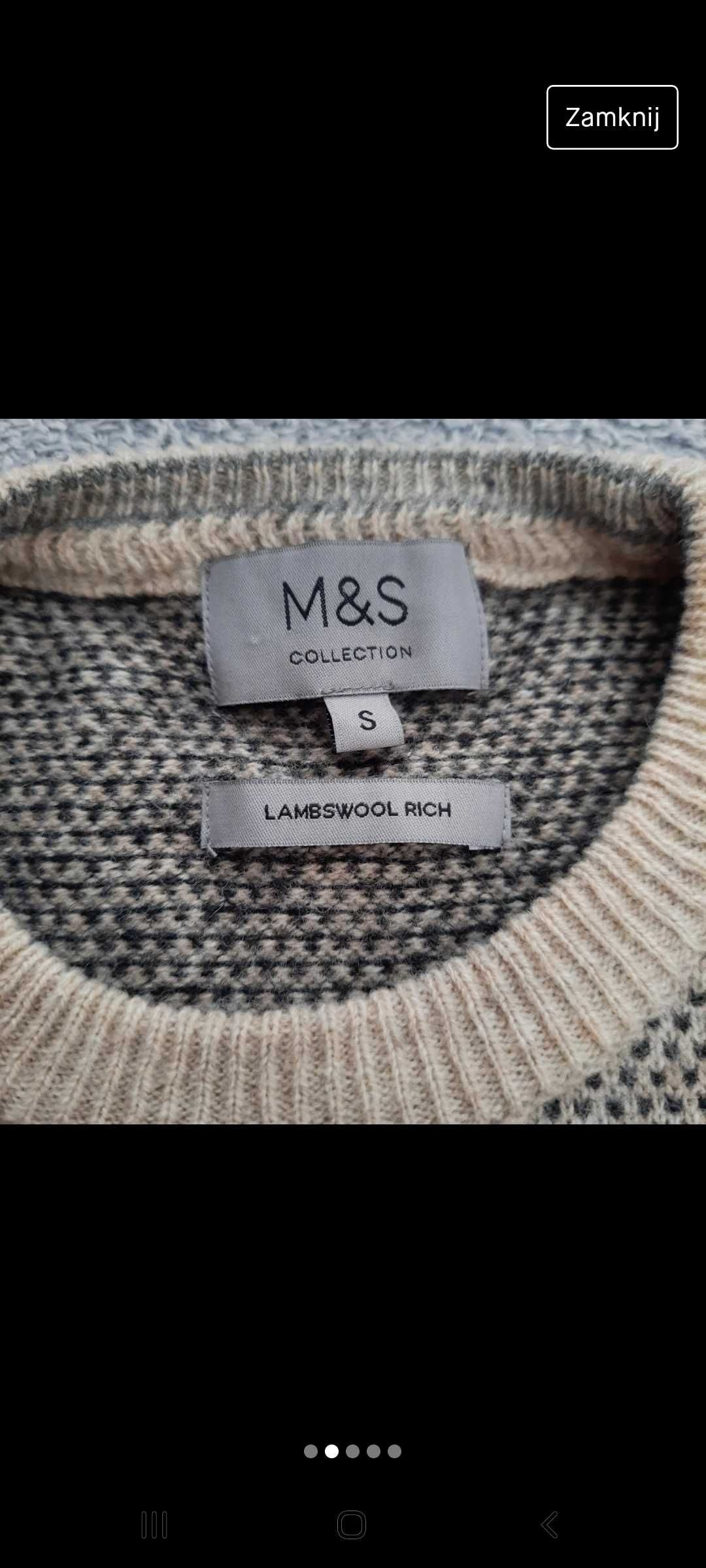 Sweter wełniany lambswool M&S rozm S