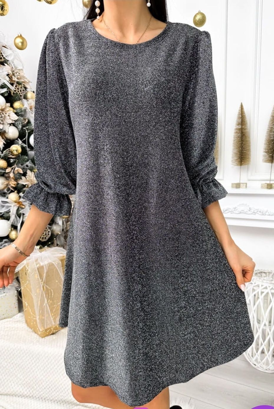 Piękna nowa świąteczna sukienka czarno-srebrna rozmiar M/L trapezowa