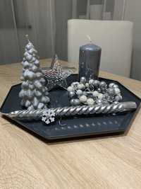 Zestaw świąteczny świeca taca wianek na świecę