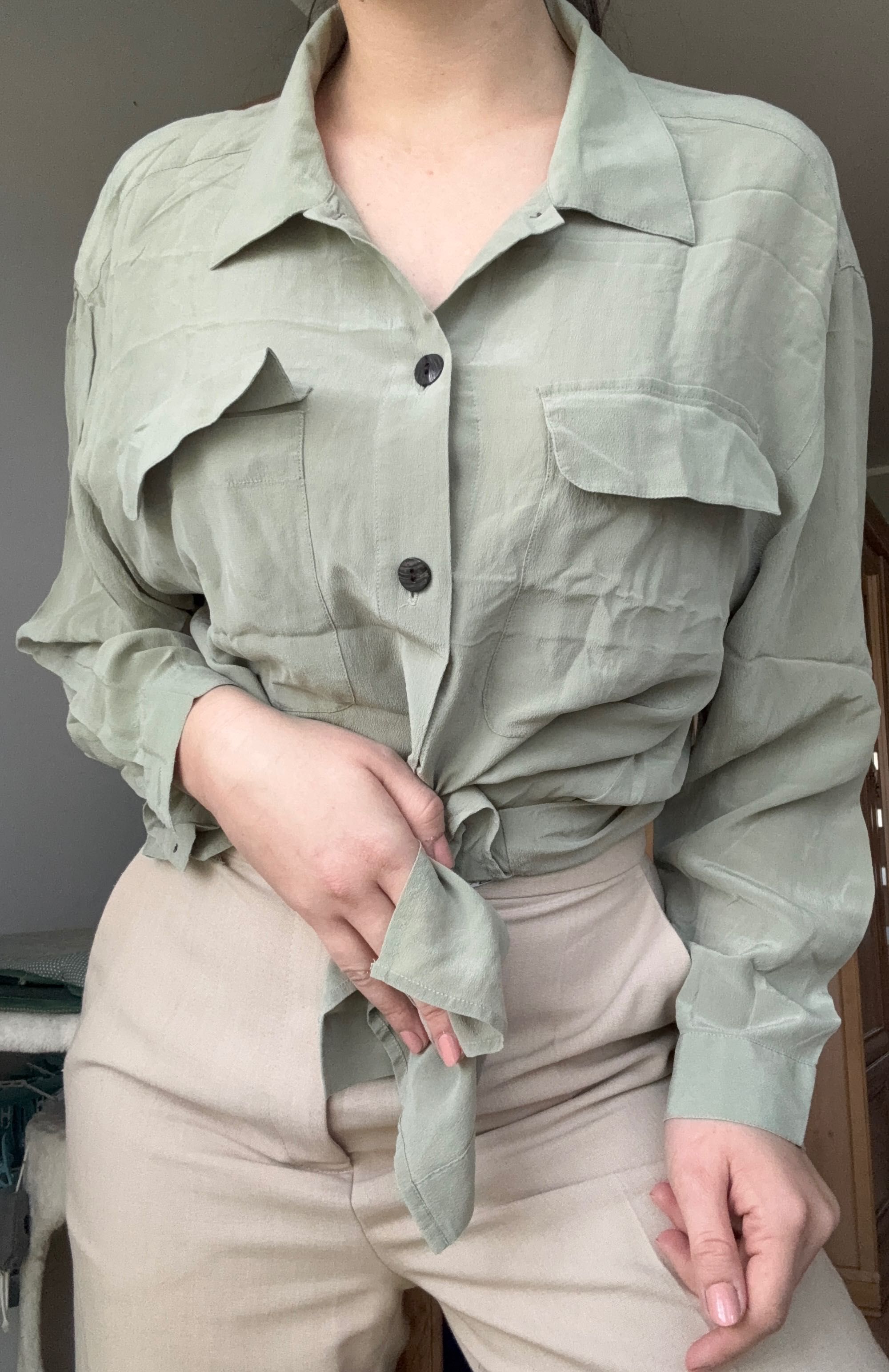 Jedwabna pistacjowa koszula jedwab real silk