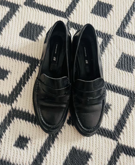 Skórzane botki buty czarne H&M 36 mokasyny
