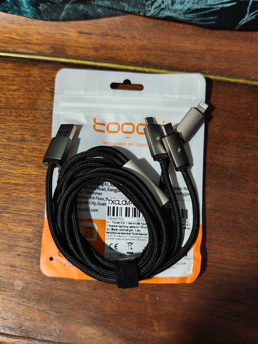 Кабель зарядный USB toocki 3 в 1, длинный, 1,5 м. Новый.