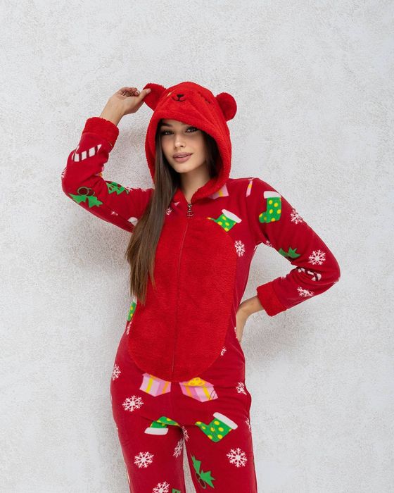 Новорічний різдвяний подарунок для дівчини/дружини піжама Попожама.