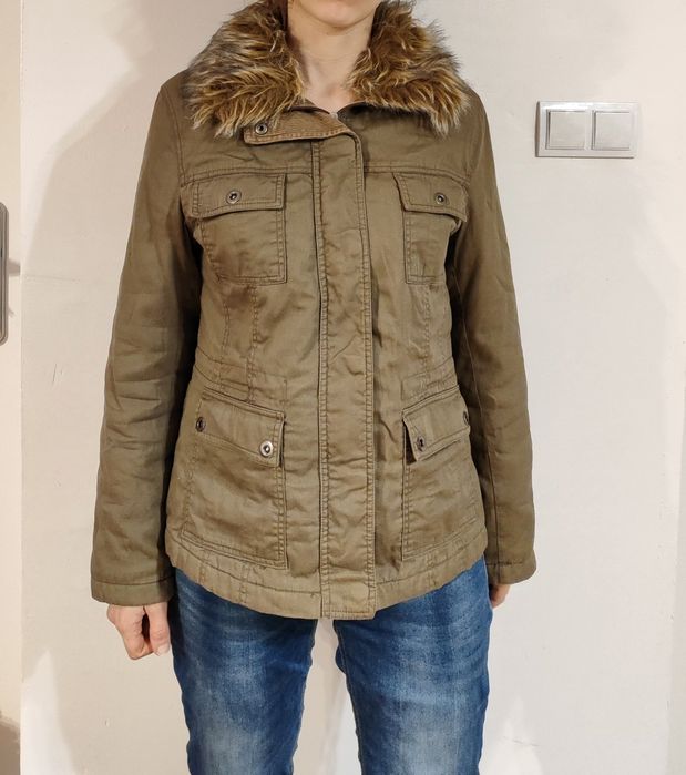 Biaggini kurtka damska ocieplana przejściowa khaki futerko bez kaptura