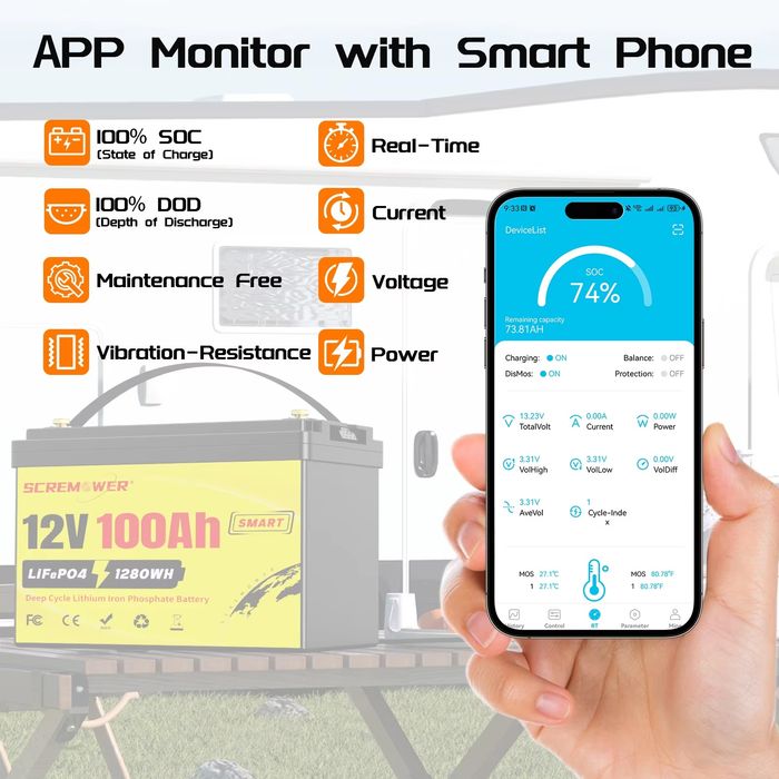 Akumulator Moseworth LifePo4 12v 100Ah Bms BT JBD