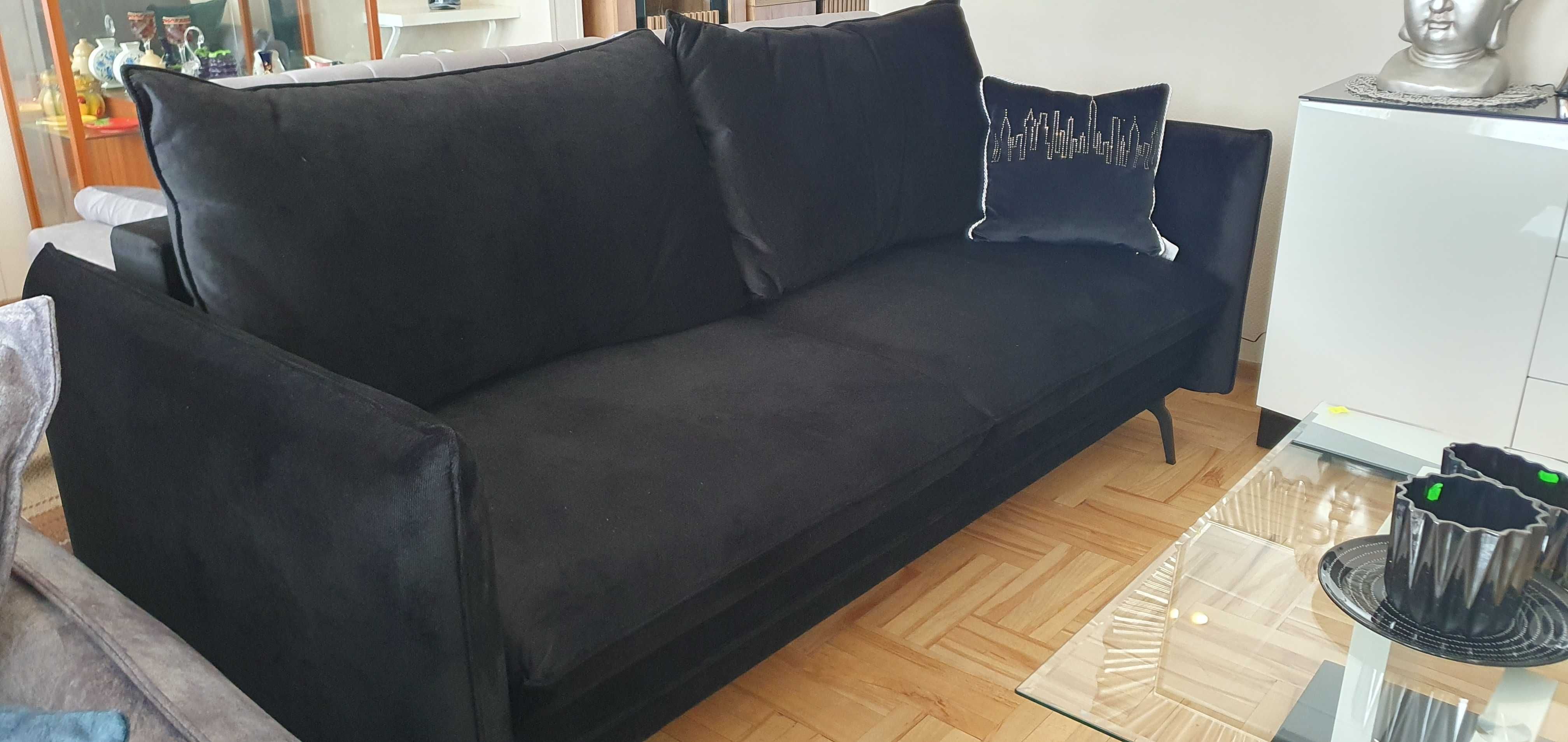 Sofa z funkcją spania DL i pojemnikiem beżowa czarna AKITA