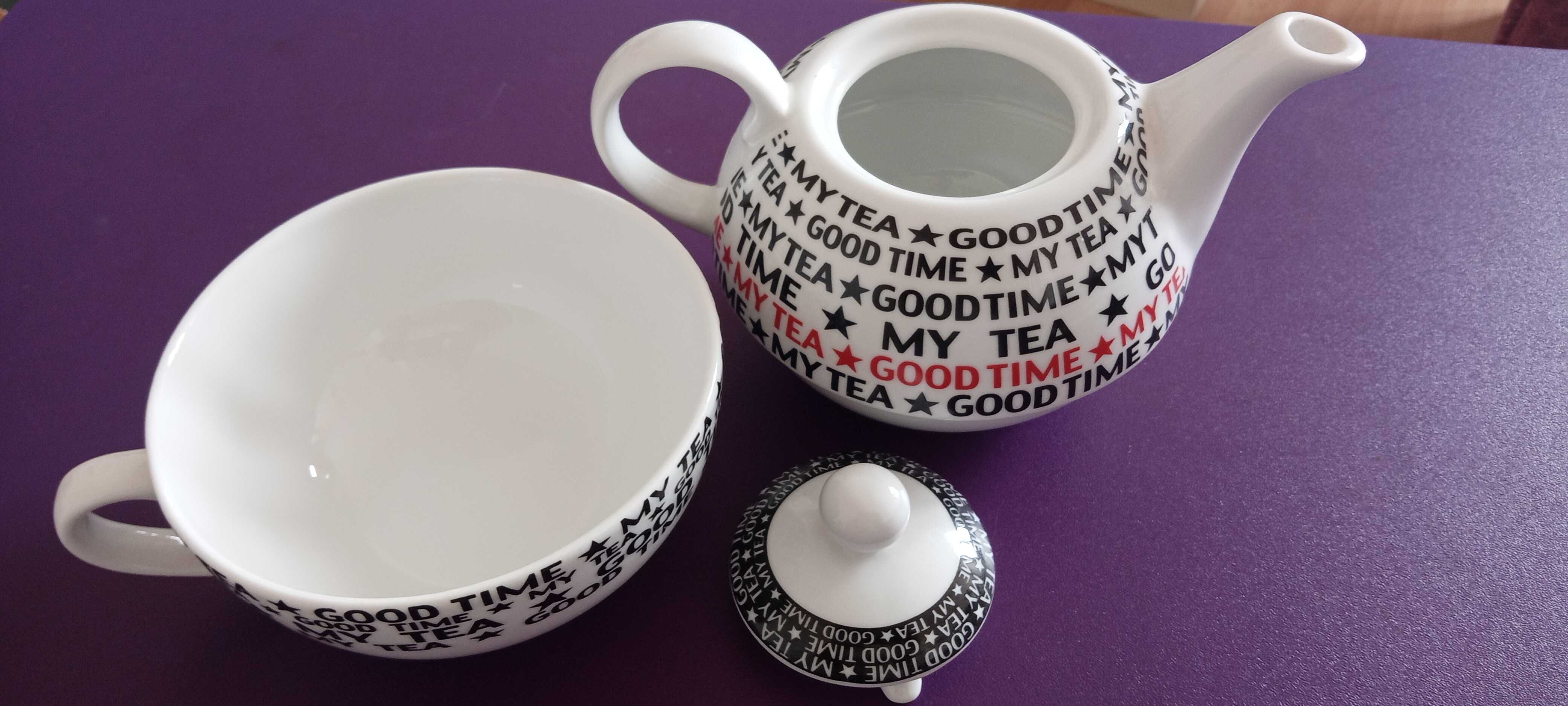 Bule de Louça, Novo, com Chávena My Tea/Good Time (microondas)
