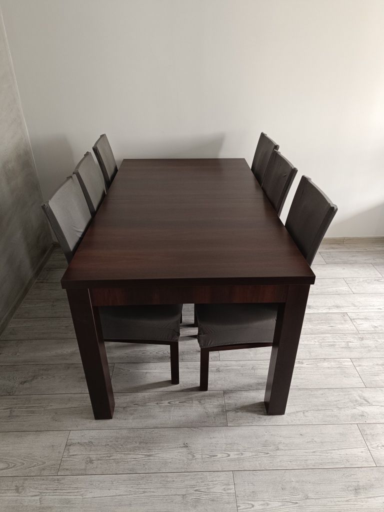 Stół z krzesłami do salonu lub jadalni 90x160-310cm