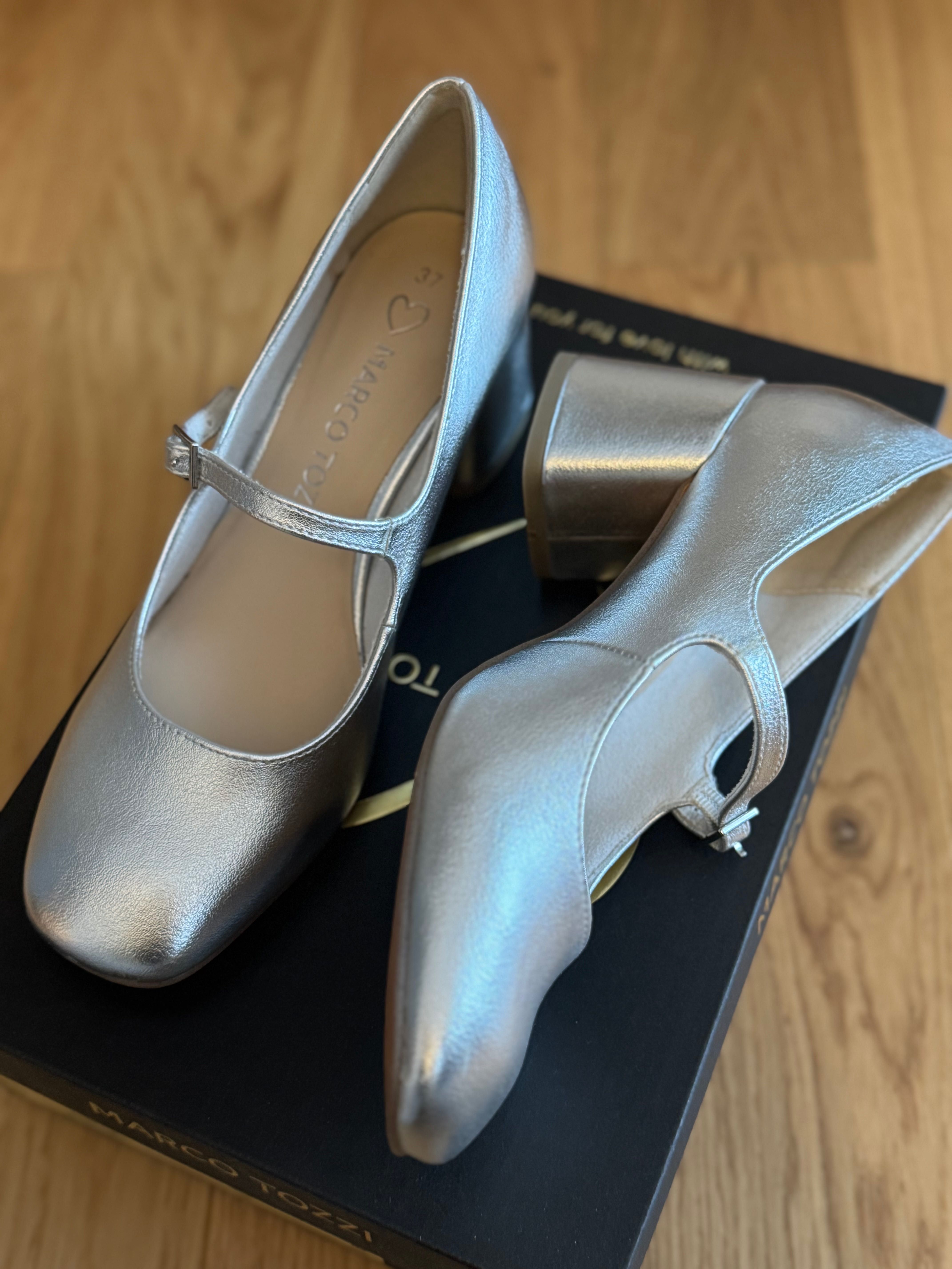 Buty ślubne srebrne na obcasie Marco Tozzi, r. 37