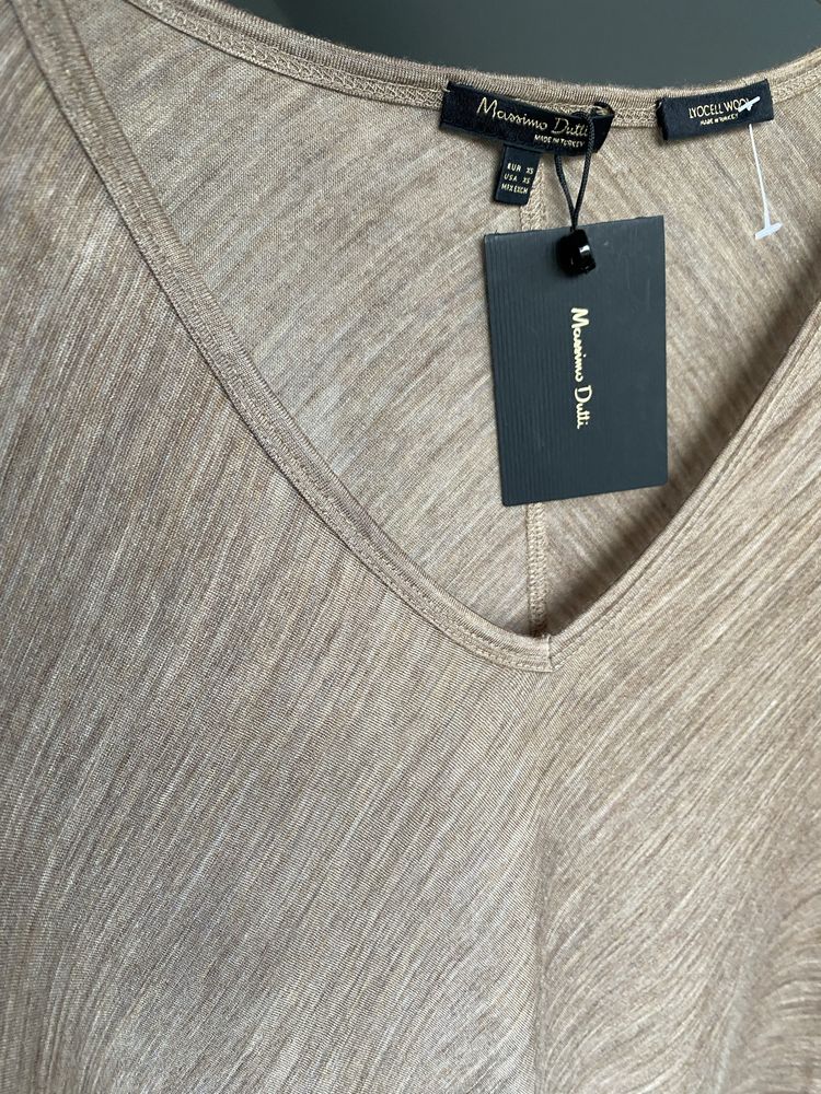 Massimo Dutti cienki sweterek oversize wełna lyocell ombre melanz