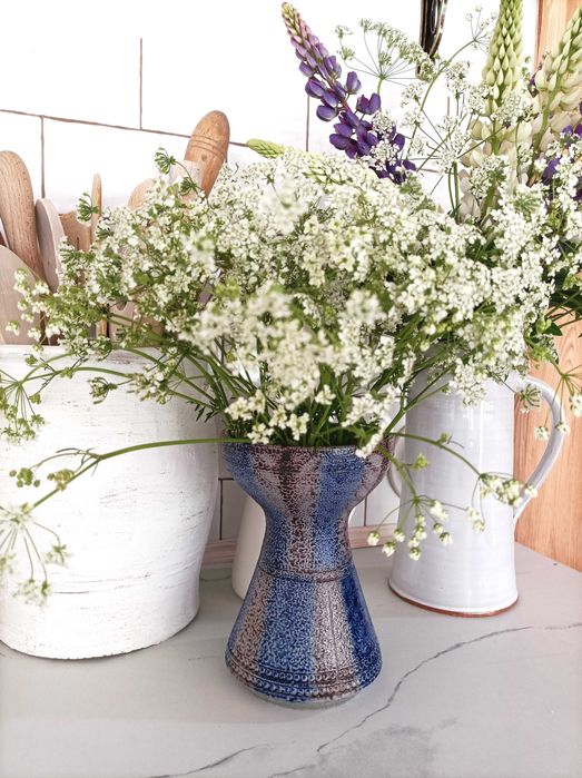 Niebiesko-szary wazon lub świecznik. Handmade. Sygnowany.