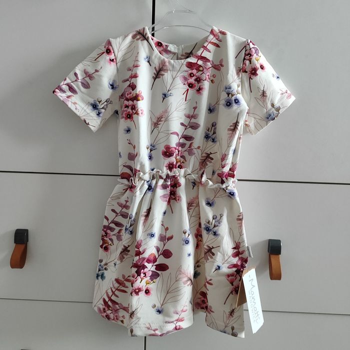 Bawełniana sukienka w kwiaty, krótki rękaw, 92 / 98