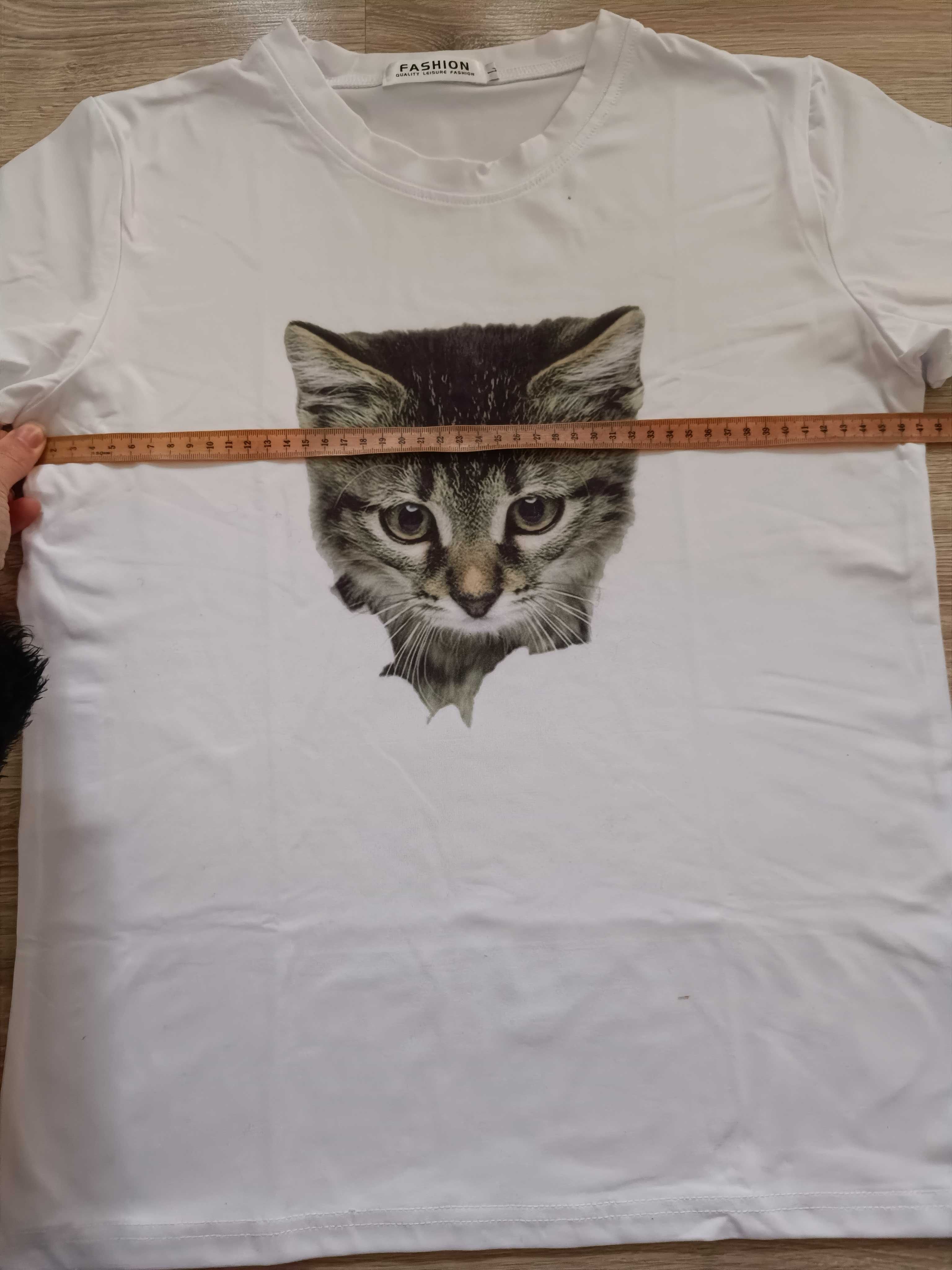 Nowa koszulka damska T-shirt L wzór 3D kot kotek