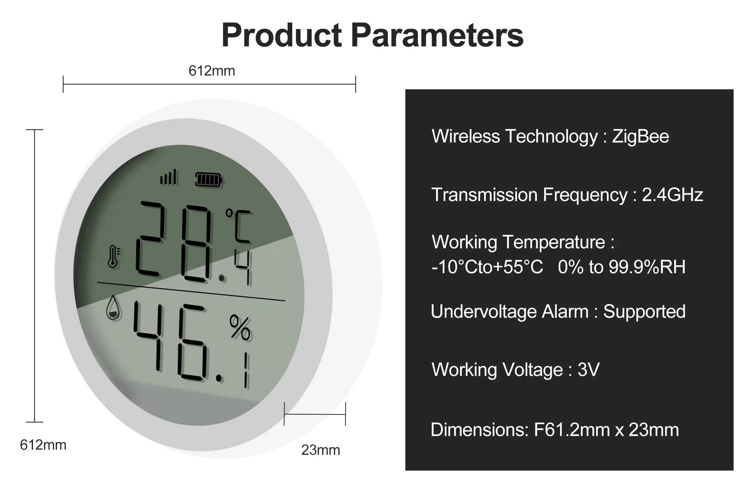 Czujnik temperatury i wilgotności / Zigbee / Tuya / z ekranem LCD