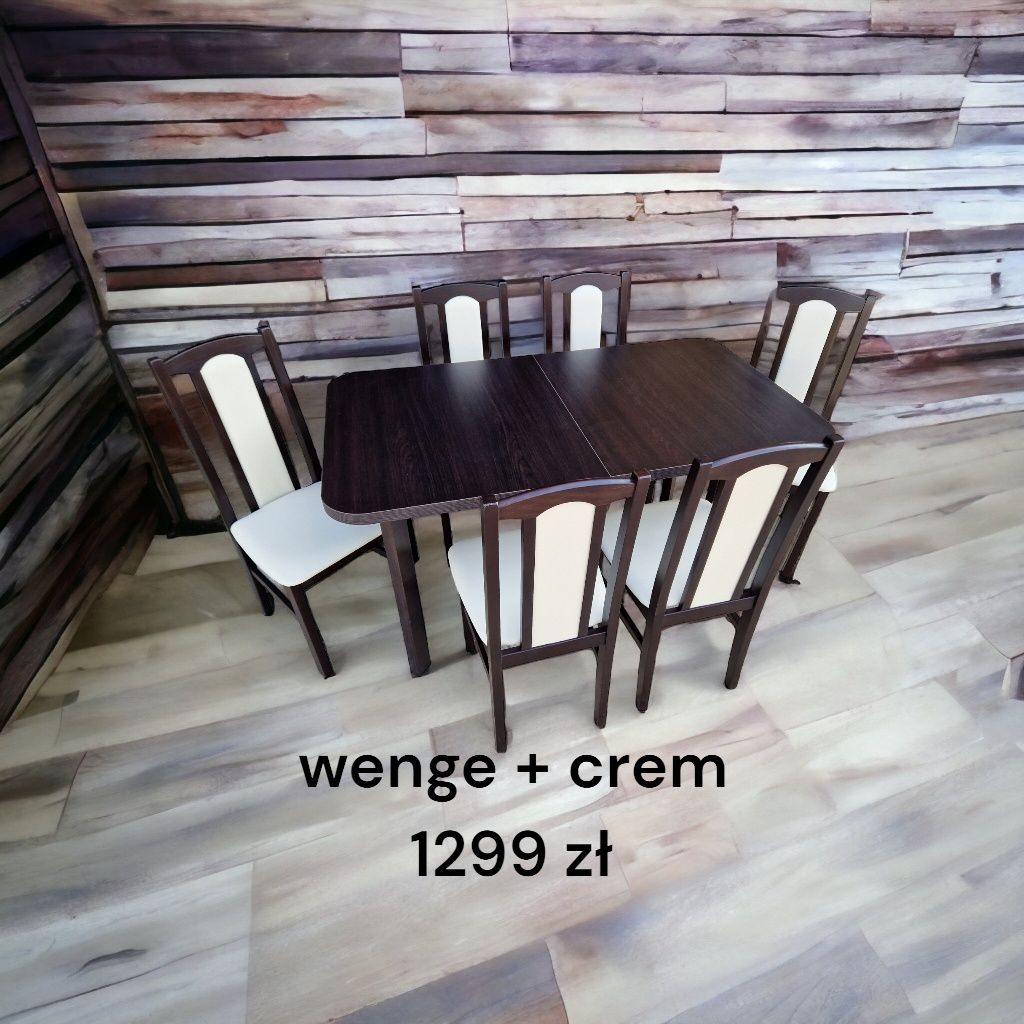 Nowe: Stół 80x140/180 + 6 krzeseł,  wenge + crem , dostawa cała POLSKA