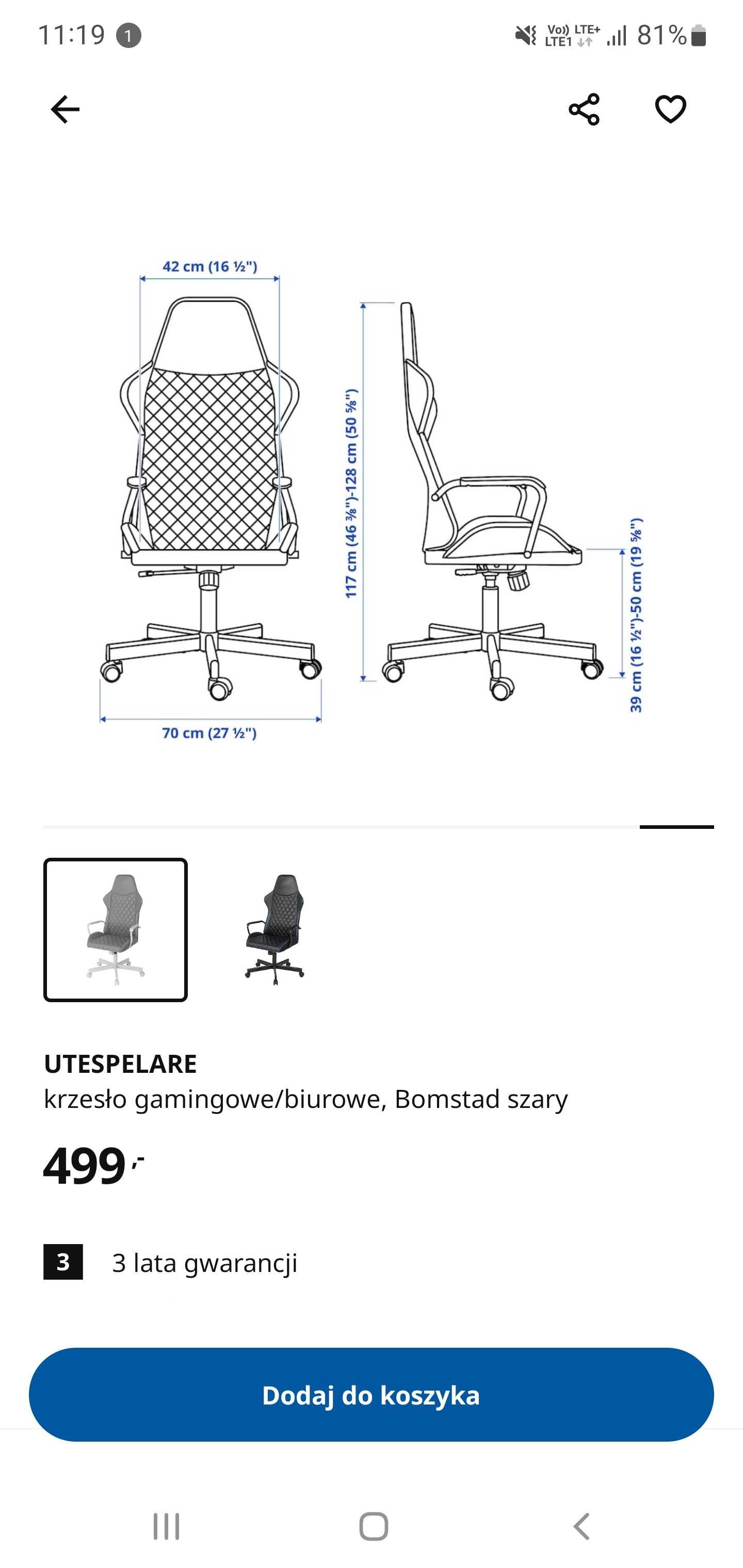 Fotel gamingowy IKEA Utespelare