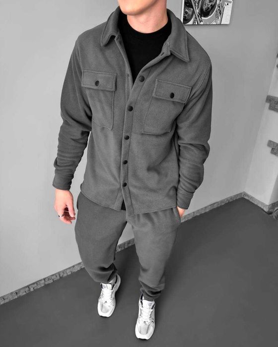 Теплий чоловічий флісовий комплект (сорочка-куртка та джогери)