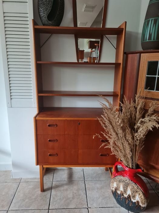 Komoda tekowa z nadstawką,regał,biblioteczka,Szwecja lata 60,mid-c