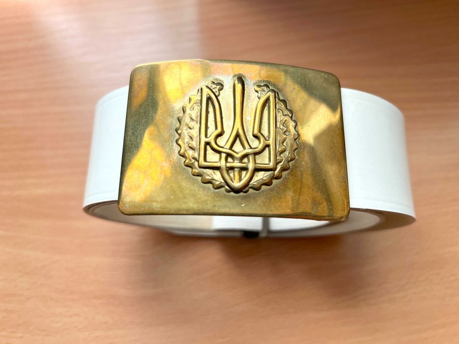 Ремінь парадний Україна (ремень парадный, бляха тризуб латунь) білий