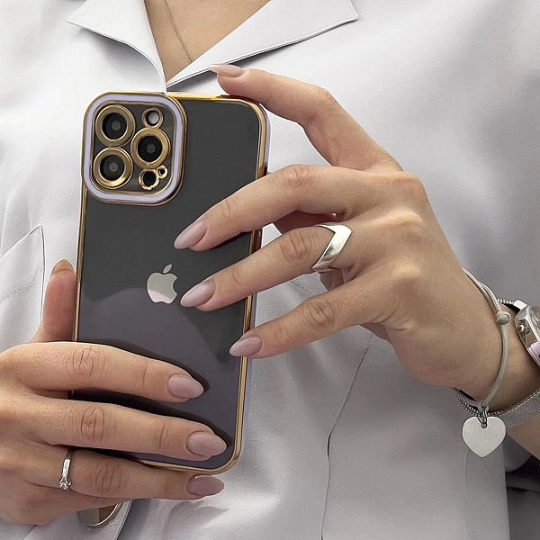 Fashion Case etui do iPhone 12 żelowy pokrowiec ze złotą ramką czerwon