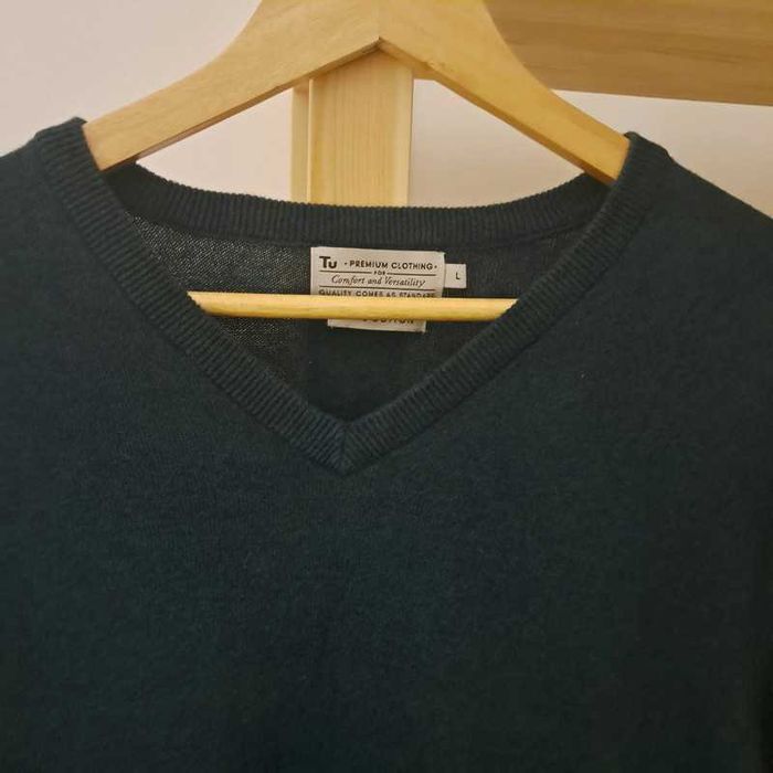 Ciepła męska bluza w serek zielona bawełniana bawełna L